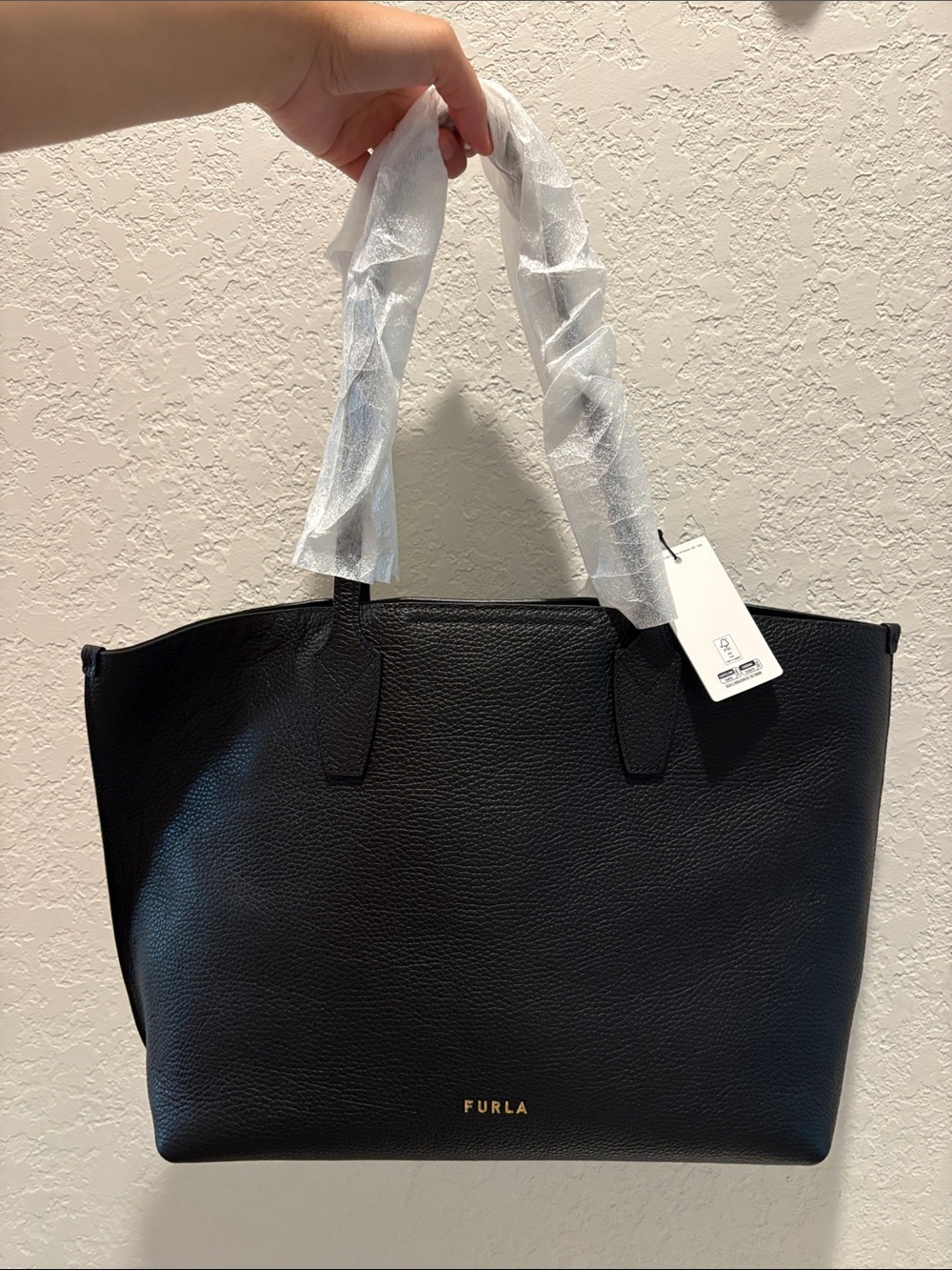 NWT Furla Nero Pebbled Leather Tote with Dustbag - Picture 8 of 10